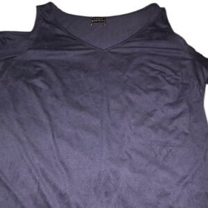 Coco Bianca  large Navy blue faux suede v-neck cold shoulder with 3/4 sleeves